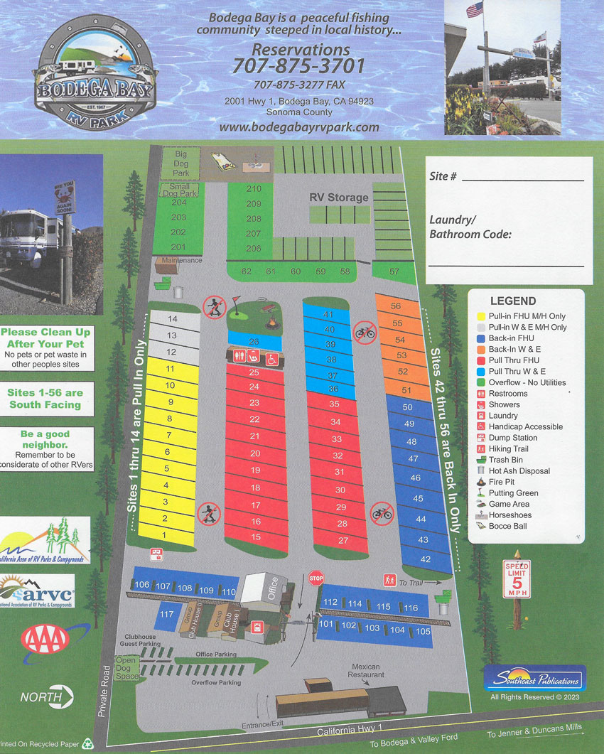 Bodega Bay RV Park Spaces Map